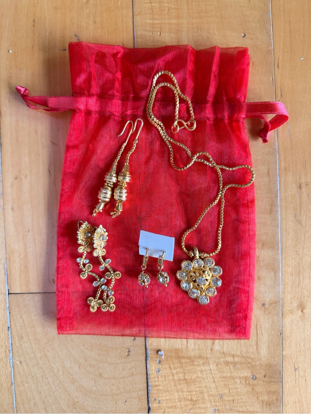 Gold Floral Cluster Pendant Necklace with Clear Stones - Gold